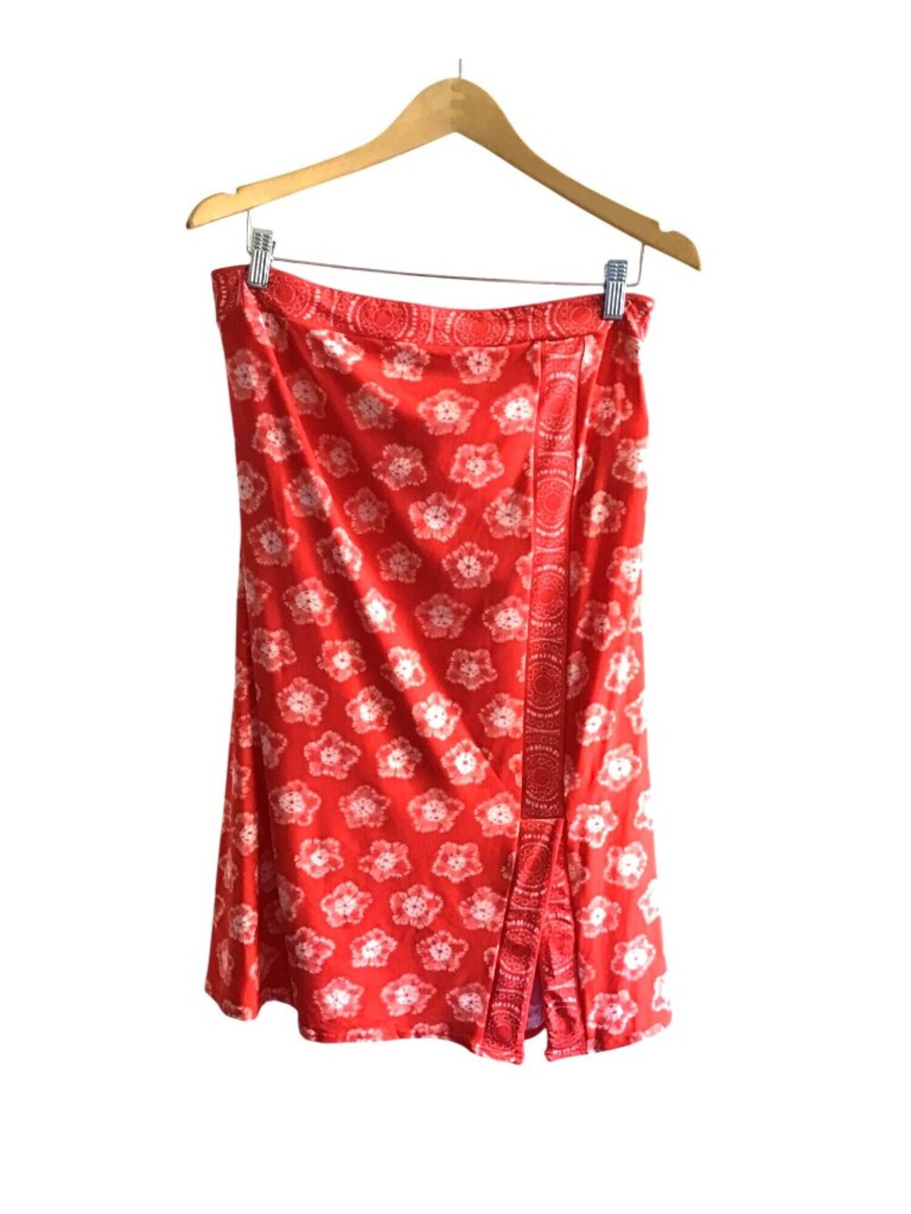 MICHAEL KORS-WOMENS CORAL LIGHT WEIGHT ELASTIC WAIST FRONT SPLIT SKIRT SIZE M